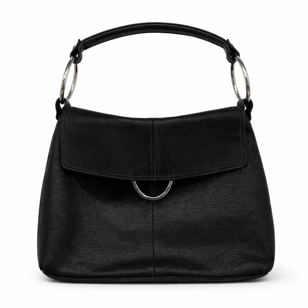 Alfani Black Leather Crossbody Silver Hardware Shoulder Bag Y2k Style Designer